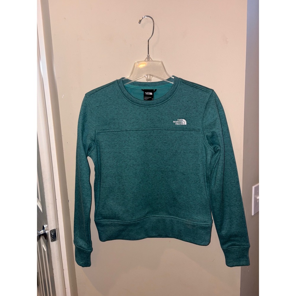 The North Face Womens XS Teal Green Heather Crewneck Fleece Sweatshirt Logo